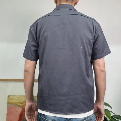 Vintage Dickies Boxy Fit Cropped Shirt Short Sleeve Small plain grey Button Up Skater Y2K Surf