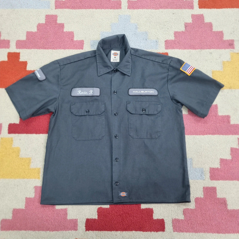 Vintage Dickies Boxy Fit Cropped Shirt Short Sleeve Medium plain grey Button Up Skater Y2K Surf