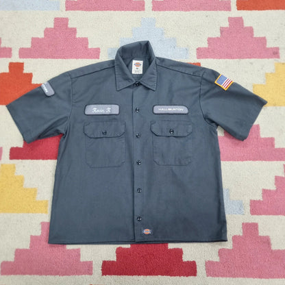 Vintage Dickies Boxy Fit Cropped Shirt Short Sleeve Medium plain grey Button Up Skater Y2K Surf