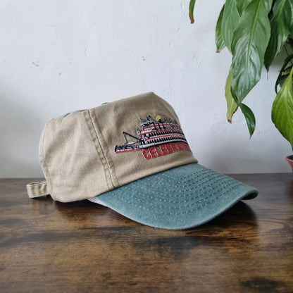 Vintage American Trucker Hat Snapback cap one size adjustable beige green ship belle