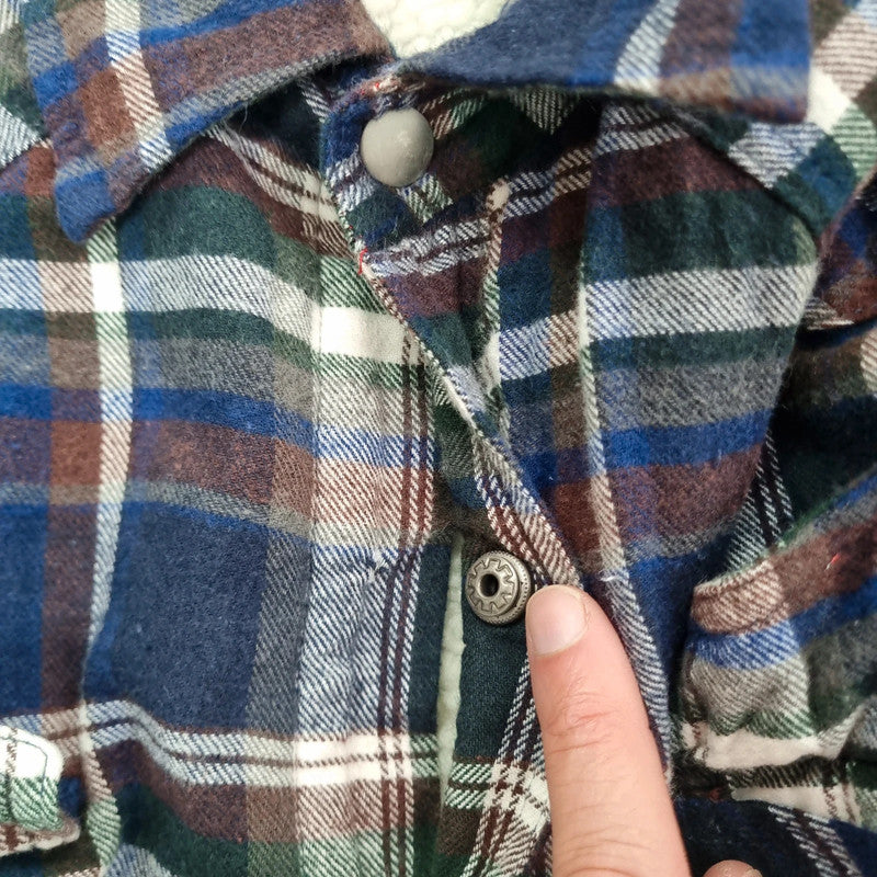 Roper Boxy Fit Cropped Over Shirt heavy weight sherpa lined long Sleeve Large check multi Button up