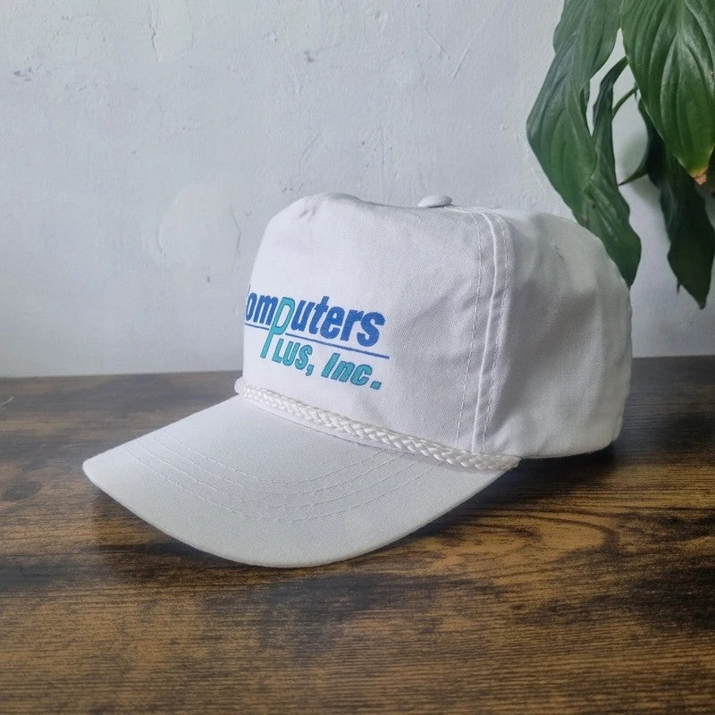 Vintage American Trucker Hat Snapback cap one size adjustable white computers plus inc