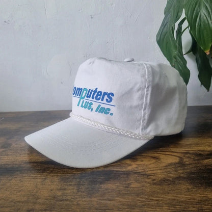 Vintage American Trucker Hat Snapback cap one size adjustable white computers plus inc