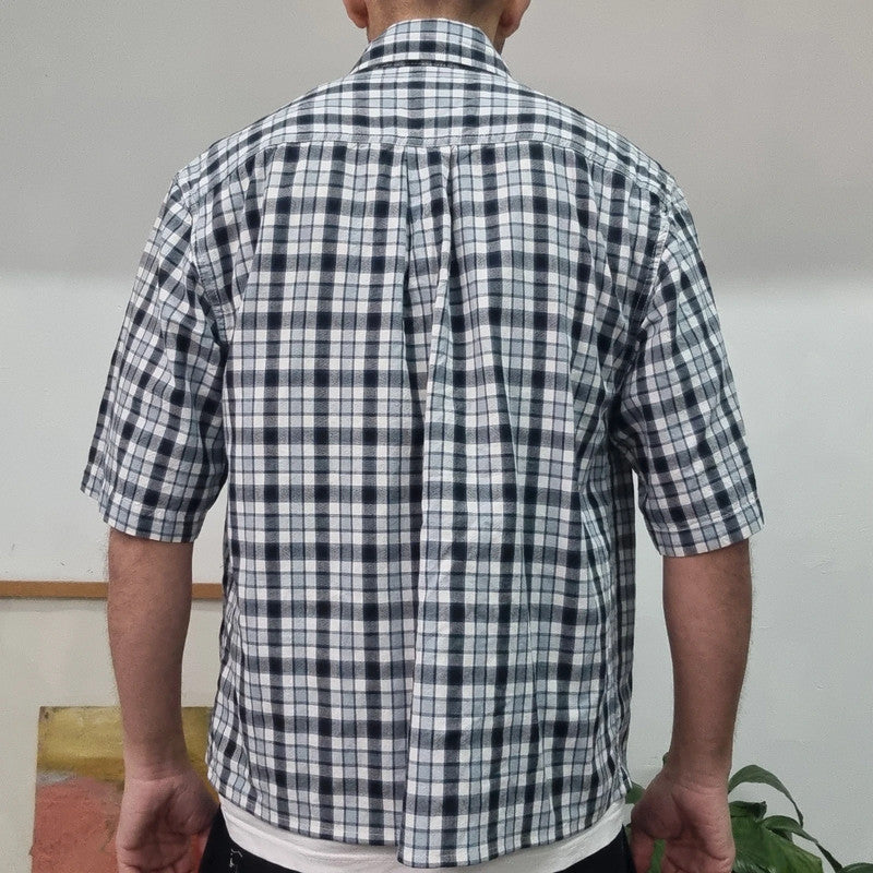 Carhartt Boxy Fit Cropped Shirt Short Sleeve Medium check Blue Button Up Skater Y2K Surf