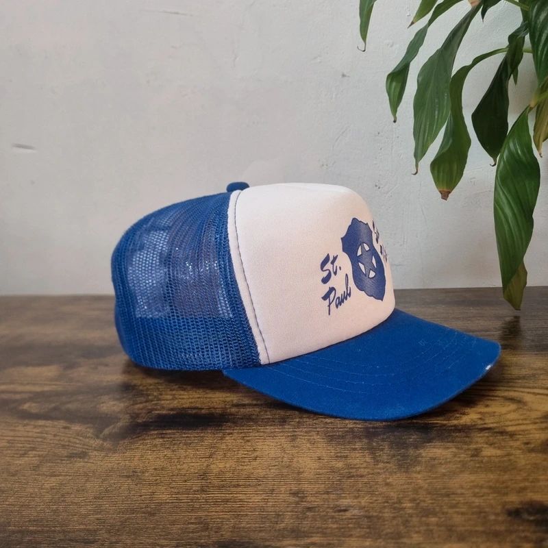 Vintage boys American Trucker Hat Snapback cap one size adjustable white blue school patrol
