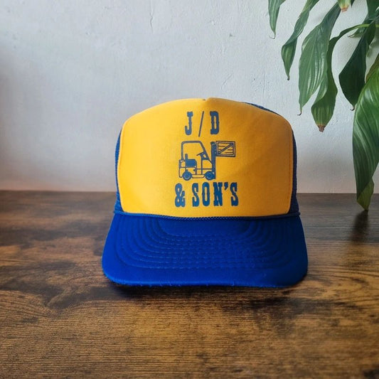 Vintage American Trucker Hat Snapback cap one size adjustable yellow blue fork lift