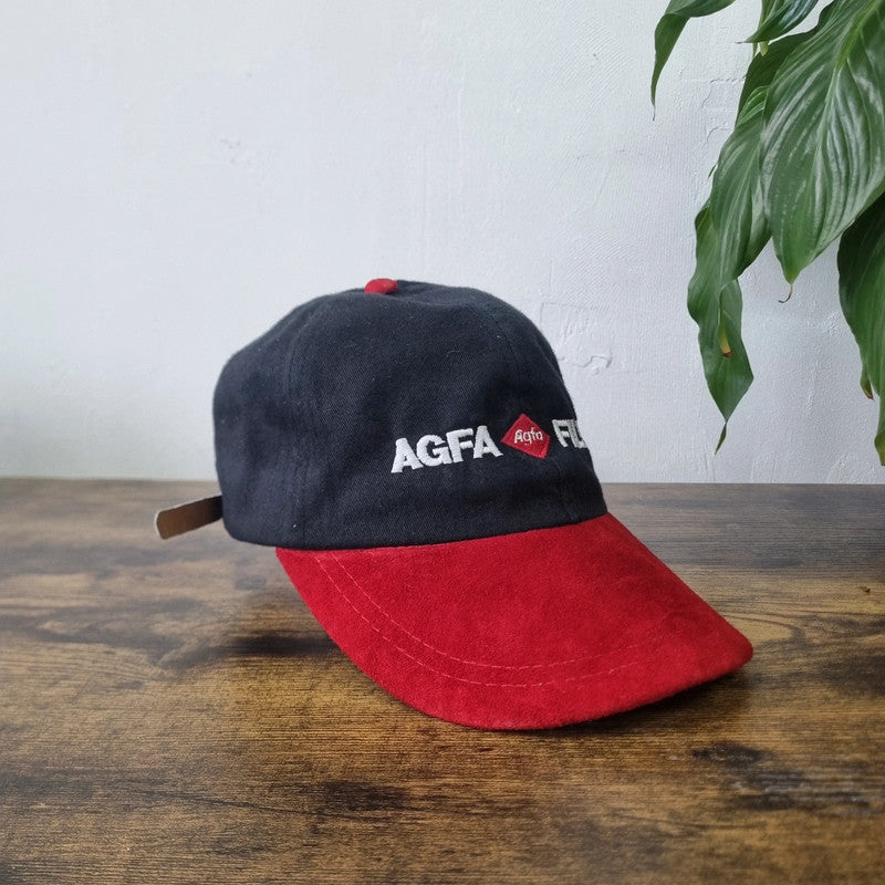 Vintage Agfa Film Basbeall cap strapback hat one size black red adjustable photography