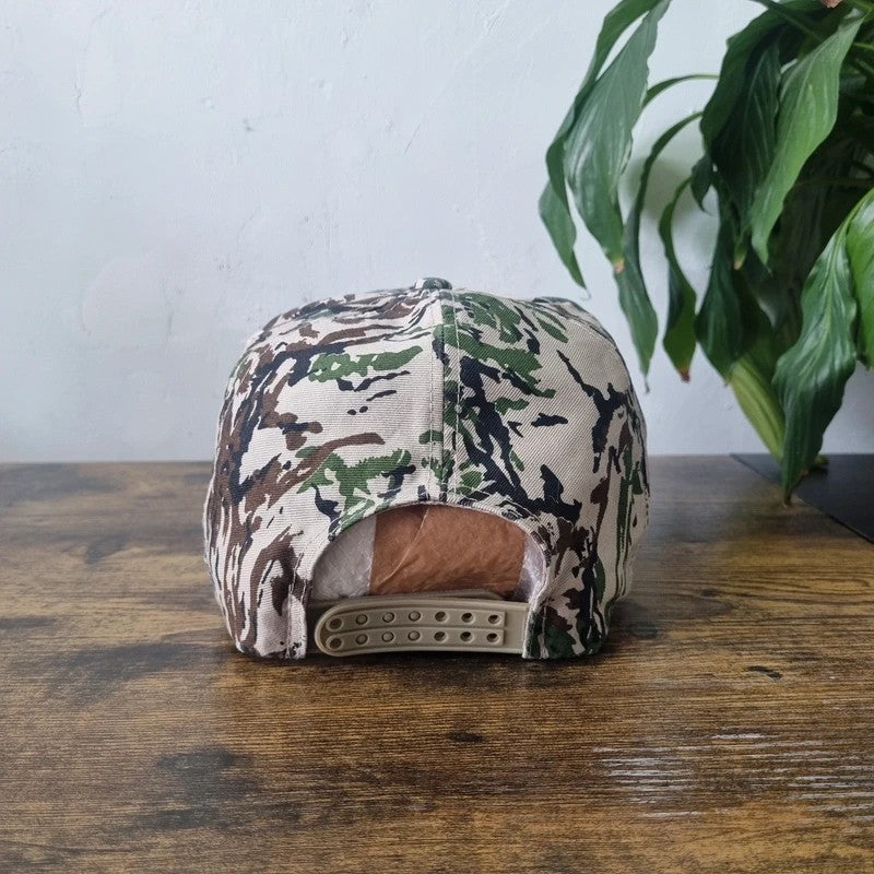 Vintage American Trucker Hat Snapback cap one size adjustable beige khaki camo safeline