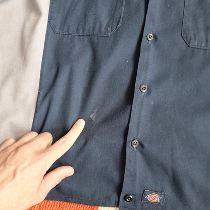 Vintage Dickies Boxy Fit Cropped Shirt long Sleeve XL plain Navy Button Up Skater Y2K Surf