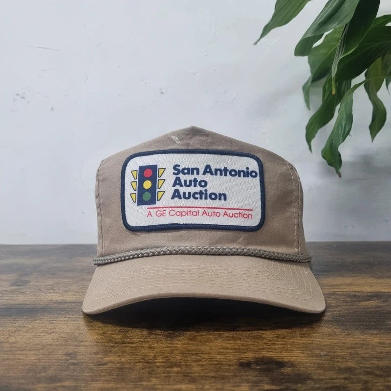 Vintage American Trucker Hat Snapback cap one size adjustable beige san Antonio auction