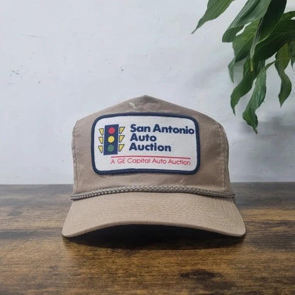Vintage American Trucker Hat Snapback cap one size adjustable beige san Antonio auction