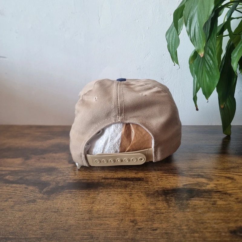 Vintage American baseball Hat Snapback cap one size adjustable beige navy bank of bloomsdale