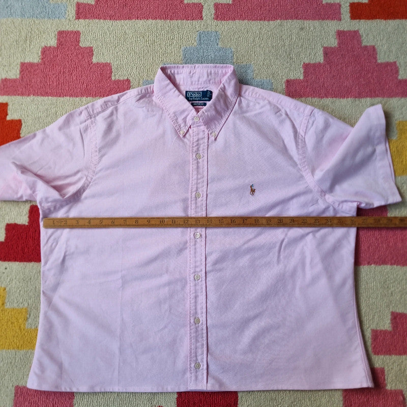 Ralph lauren Boxy Fit Cropped Shirt short Sleeve XL plain pink Button Up Skater Y2K Surf