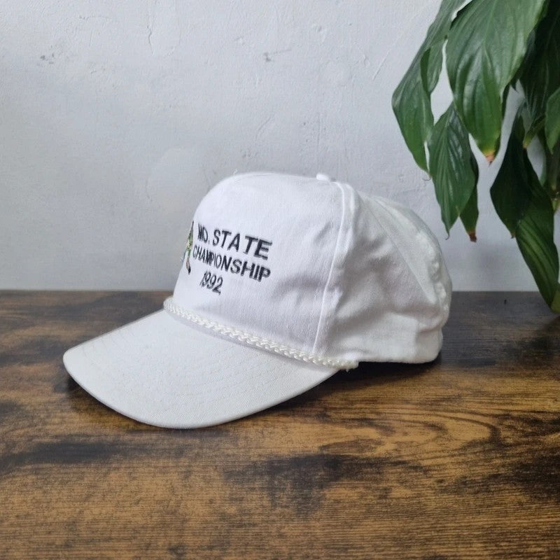 Vintage American Trucker Hat Snapback cap one size white mo state championship wrestling 90s