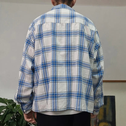Vintage Columbia Boxy Fit Cropped Shirt Long Sleeve XXL Check Blue Button Up Skater Y2K Surf