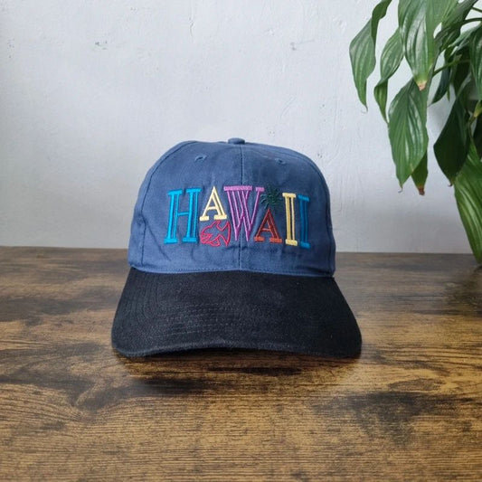 Vintage American Baseball Hat Snapback cap one size adjustable blue black Hawaii fish