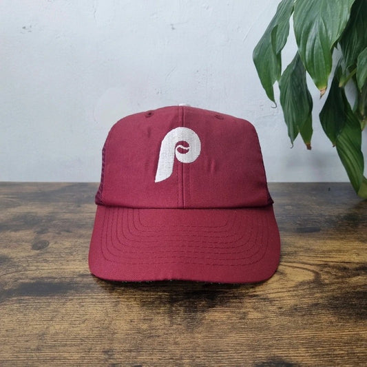 Vintage American Trucker Hat Snapback cap one size adjustable Philadelphia Phillies burgundy