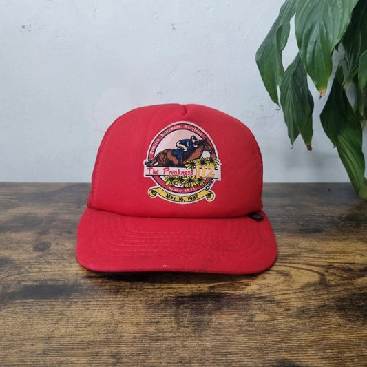 Vintage American Trucker Hat Snapback cap one size adjustable red Pimlico horse Race Course 1987