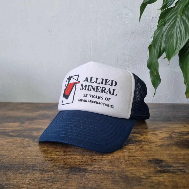 Vintage American Trucker Hat Snapback cap one size adjustable navy white allied mineral