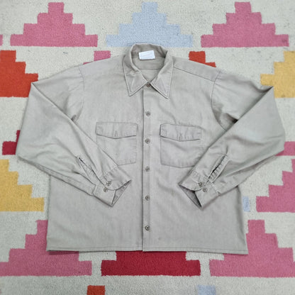 Vintage Dickies Boxy Fit Cropped Shirt Long Sleeve large plain Beige Button Up Skater Y2K Surf