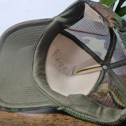 Vintage American Trucker Hat Snapback cap one size adjustable khaki camo fishing millerville fish