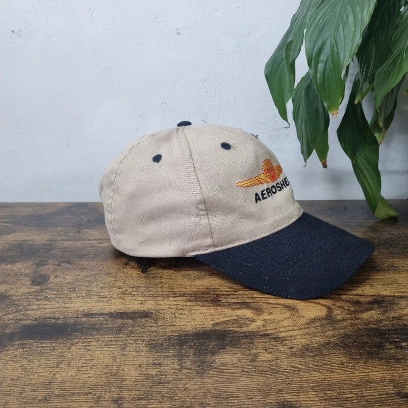 Vintage American Baseball Hat Snapback cap one size adjustable beige black shell  aeroshell plane