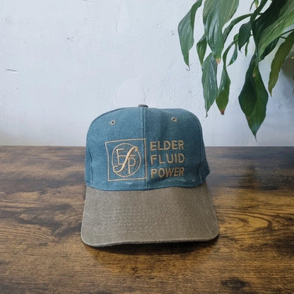 Vintage American Baseball Hat Snapback cap one size adjustable green beige elder fluid power