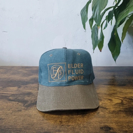 Vintage American Baseball Hat Snapback cap one size adjustable green beige elder fluid power