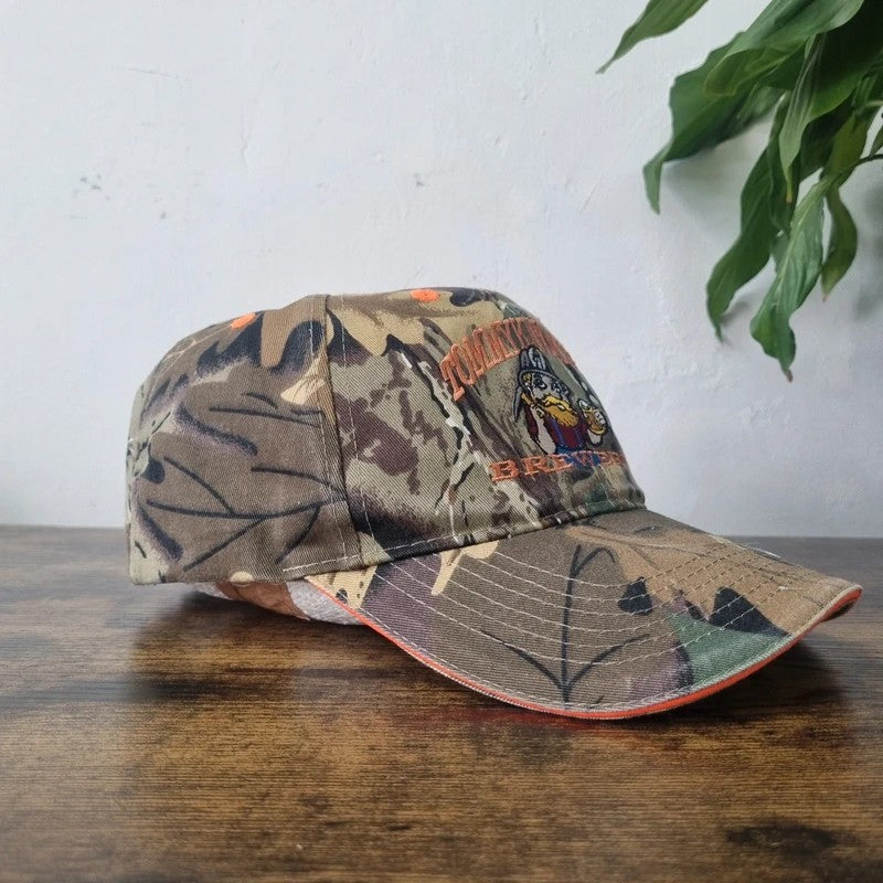 Vintage American Baseball Hat Snapback cap one size beige brown camo tommy knocker brewery