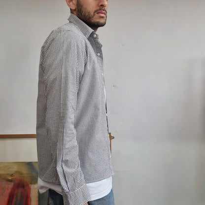 Vintage Ralph Lauren Boxy Fit Cropped Shirt Long Sleeve small checked Black Button Up Skater Y2K