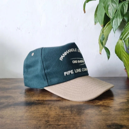 Vintage American Baseball Hat Snapback cap one size adjustable green beige pipeline company
