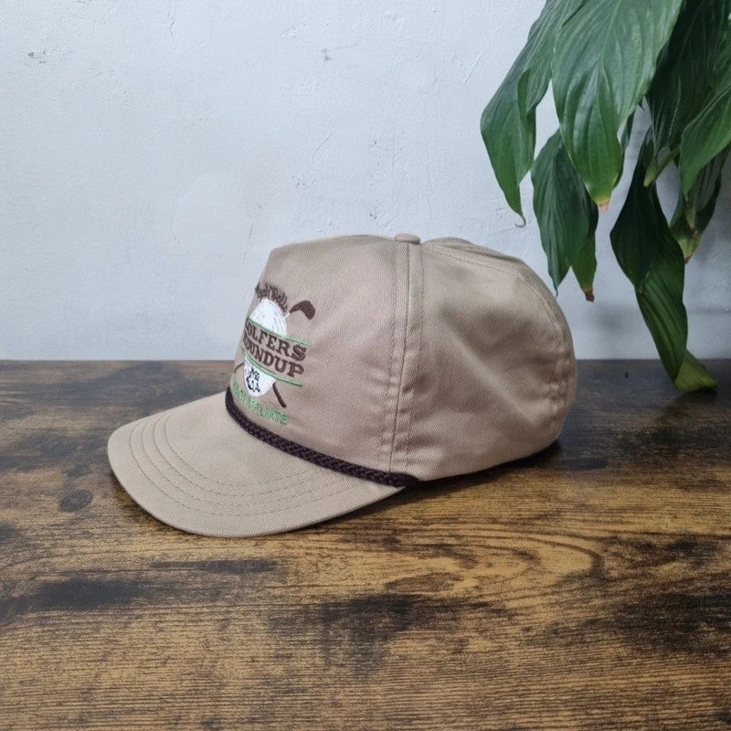 Vintage American Trucker Hat Snapback cap one size adjustable beige golfers roundup golf