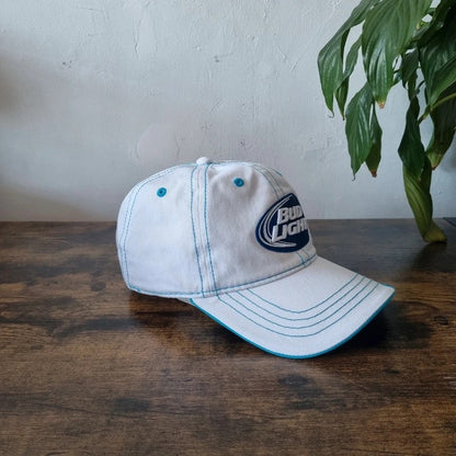 Vintage Bud light Baseball Hat Snapback cap one size adjustable white blue y2k