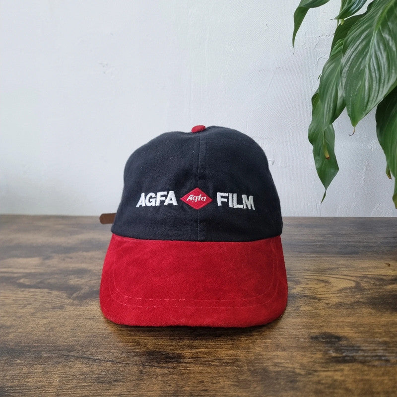 Vintage Agfa Film Basbeall cap strapback hat one size black red adjustable photography