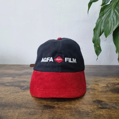 Vintage Agfa Film Basbeall cap strapback hat one size black red adjustable photography