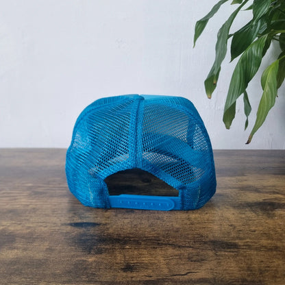 Vintage American Trucker Hat Snapback cap one size adjustable blue turquoise surf