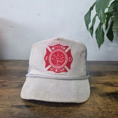 Vintage American Trucker Hat Snapback cap one size grey red genola fire dept.