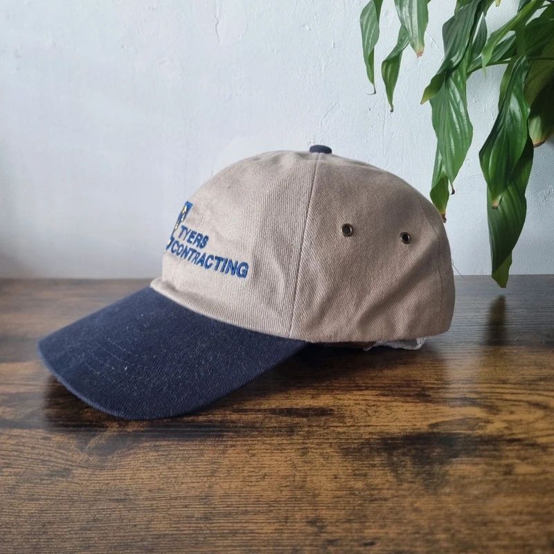 Vintage American baseball Hat Snapback cap one size adjustable beige navy Tyres Contracting