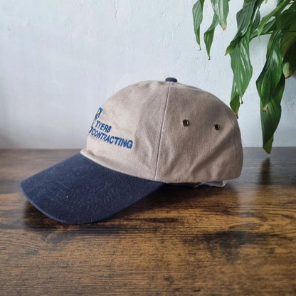 Vintage American baseball Hat Snapback cap one size adjustable beige navy Tyres Contracting