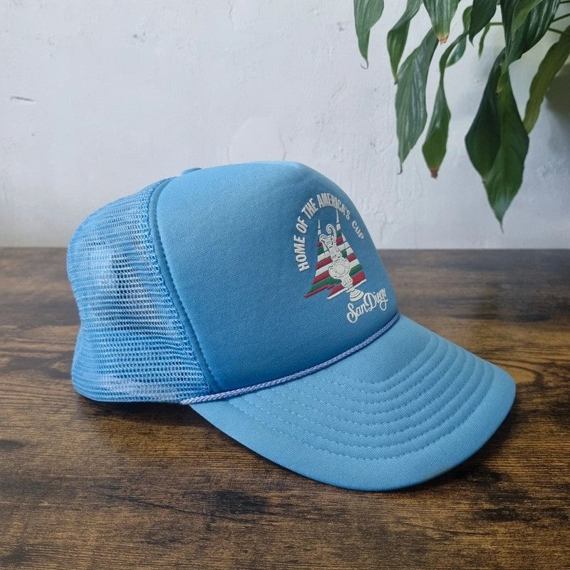 Vintage American Trucker Hat Snapback cap one size blue Home of the America's Cup San Diego