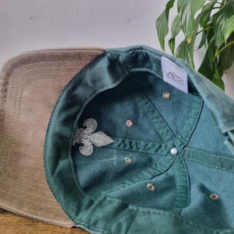 Vintage American Baseball Hat Snapback cap one size adjustable Fleur de Lis green khaki