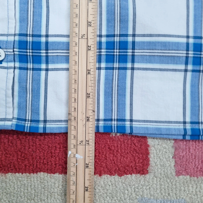 Vintage Columbia Boxy Fit Cropped Shirt Long Sleeve XXL Check Blue Button Up Skater Y2K Surf