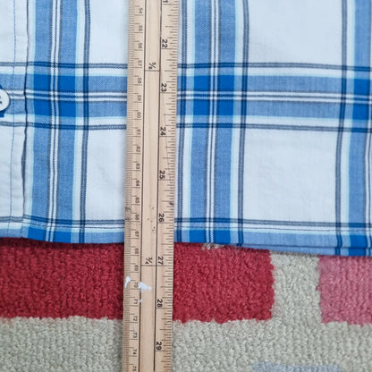 Vintage Columbia Boxy Fit Cropped Shirt Long Sleeve XXL Check Blue Button Up Skater Y2K Surf