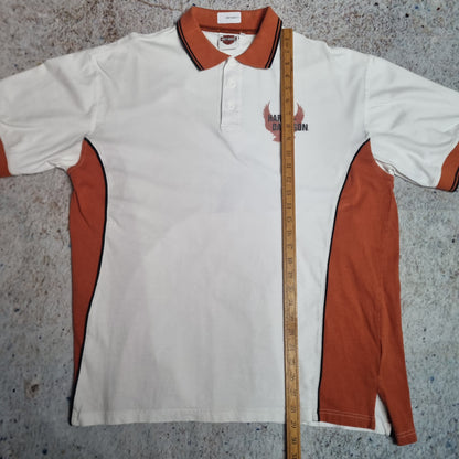 Harley Davidson Biker Polo Shirt Short Sleeve Mens  - White - Size L