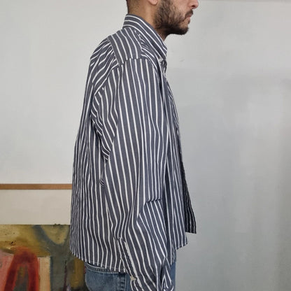 Vintage Ralph Lauren Boxy Fit Cropped Shirt Long Sleeve Medium striped Black Button Up Skater Y2K