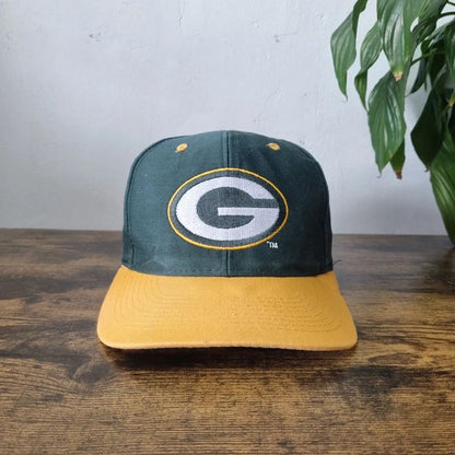 Vintage American Baseball Hat Snapback cap one size adjustable green yellow packers logo 7