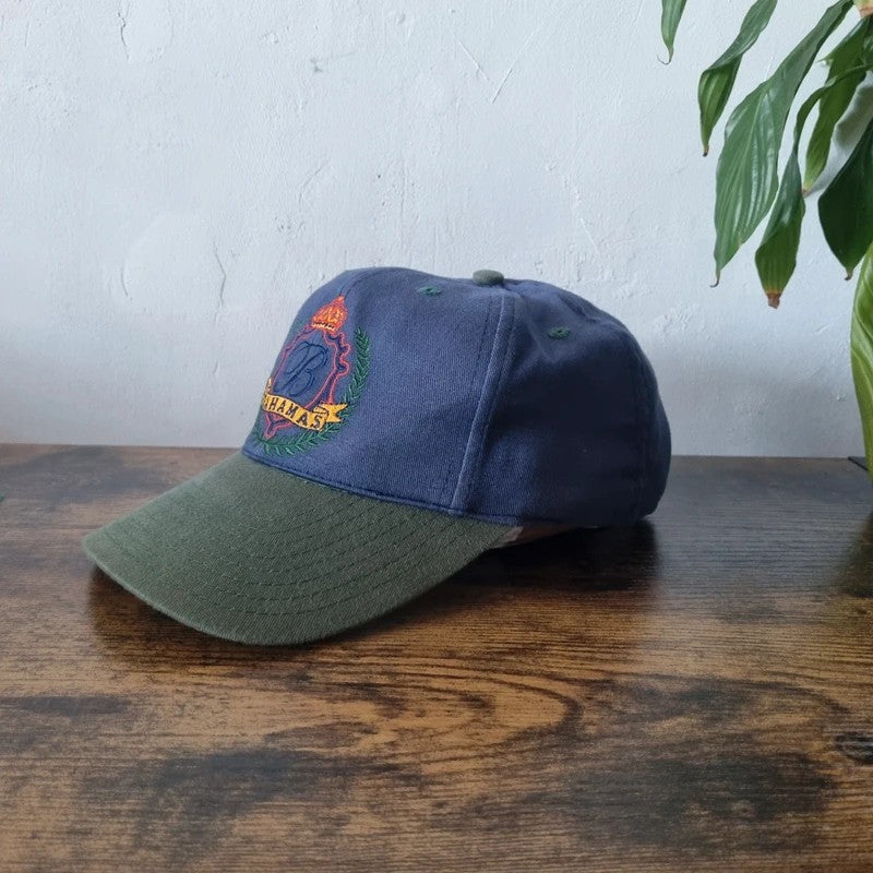 Vintage American Baseball Hat Snapback cap one size adjustable green navy Bahamas