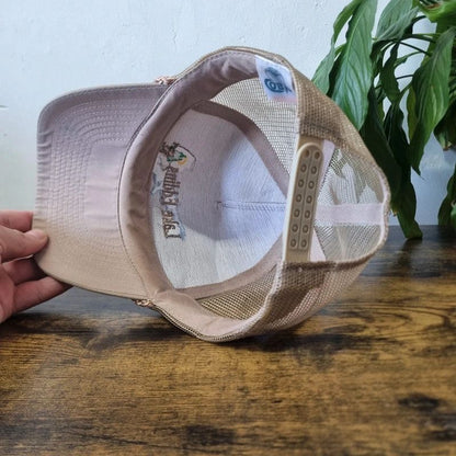 Vintage American Trucker Hat Snapback cap one size adjustable beige lake eddins fishing