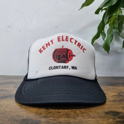 Vintage American Trucker Hat Snapback cap one size adjustable black white kent electric