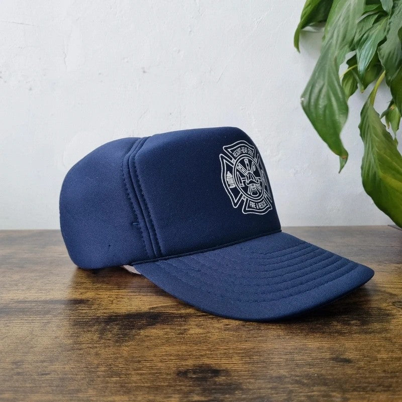 Vintage American Trucker Hat Snapback cap one size adjustable navy fire & rescue